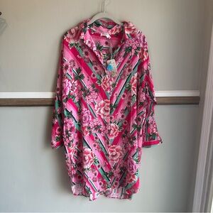 Johnny Was Pink Floral Bocardi Button Down Shirt Dress